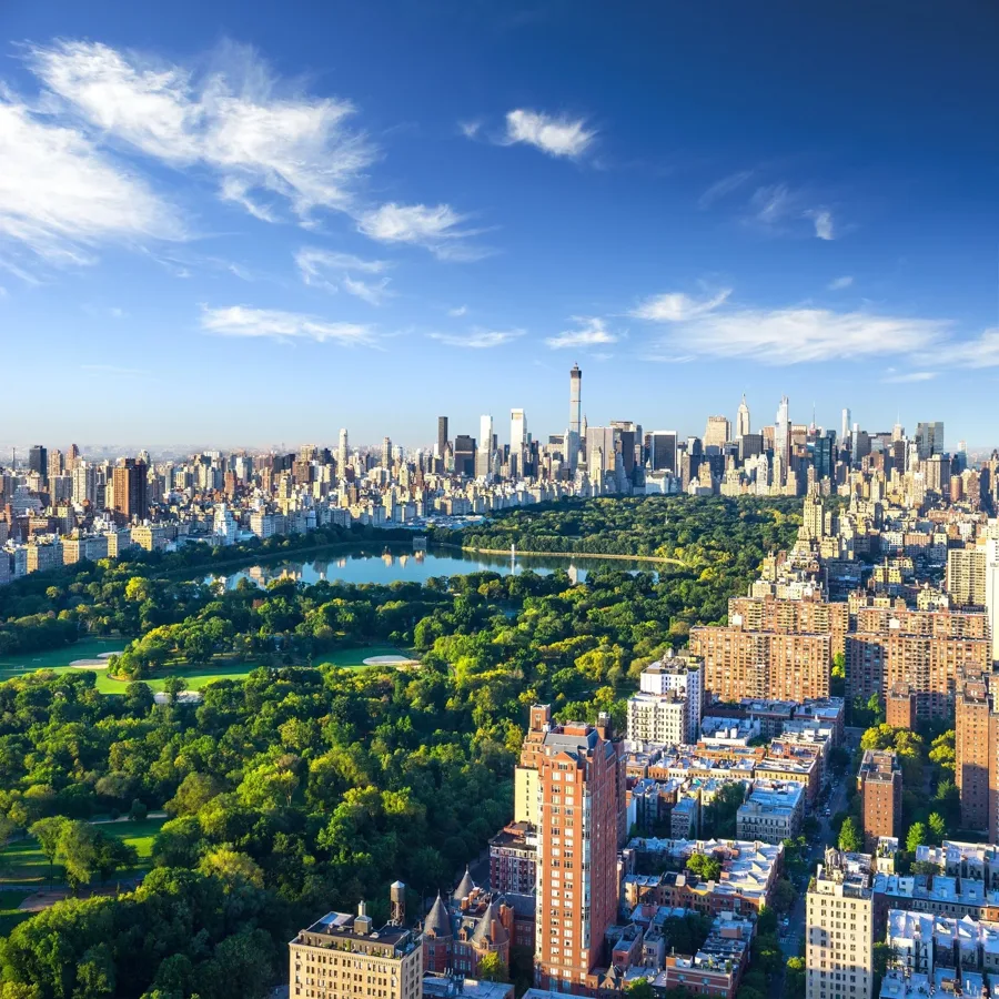 Central Park and the Manhattan skyline from above